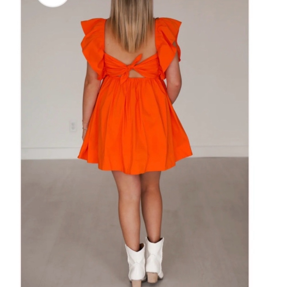 Orange Ruffled Mini Dress - Picture 7 of 10